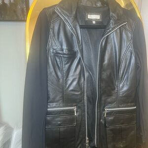 Anatomie Black Leather Jacket with Silver Details